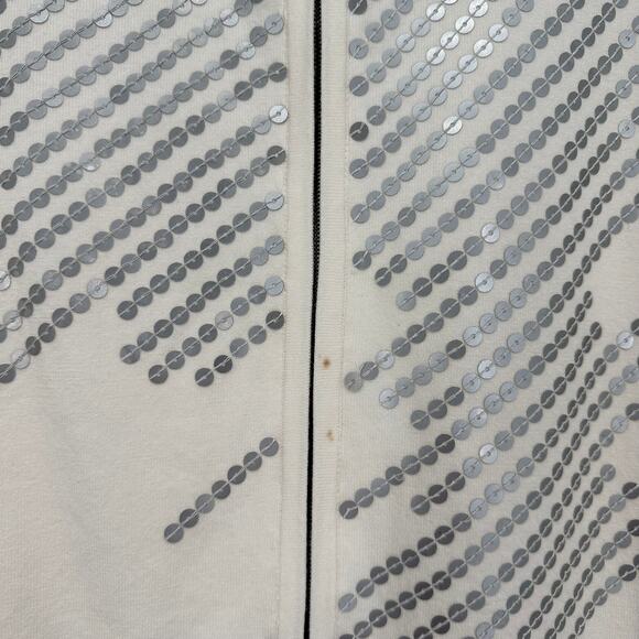 St. John Cream‎ Zip-Up Sequin Cardigan Sweater Size M Viscose Blend - Picture 2 of 8